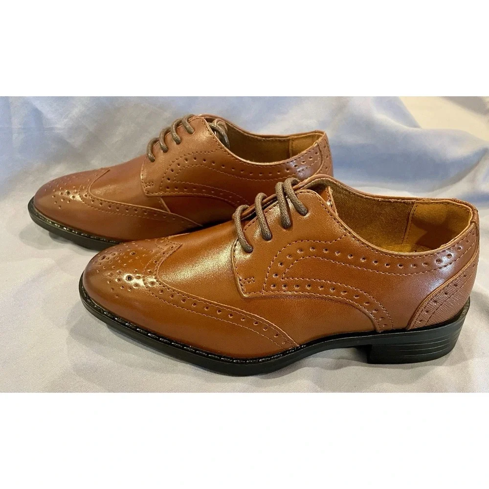 New Stacy Adams Boys Size 11 Brown Wingtip Dress Shoe Sunday Formal‎ Dressy